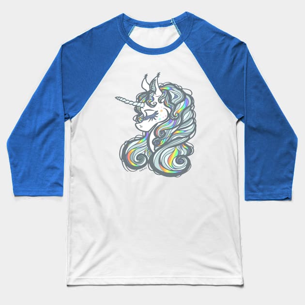 Rainbow Holographic Unicorn Baseball T-Shirt by Jan Grackle